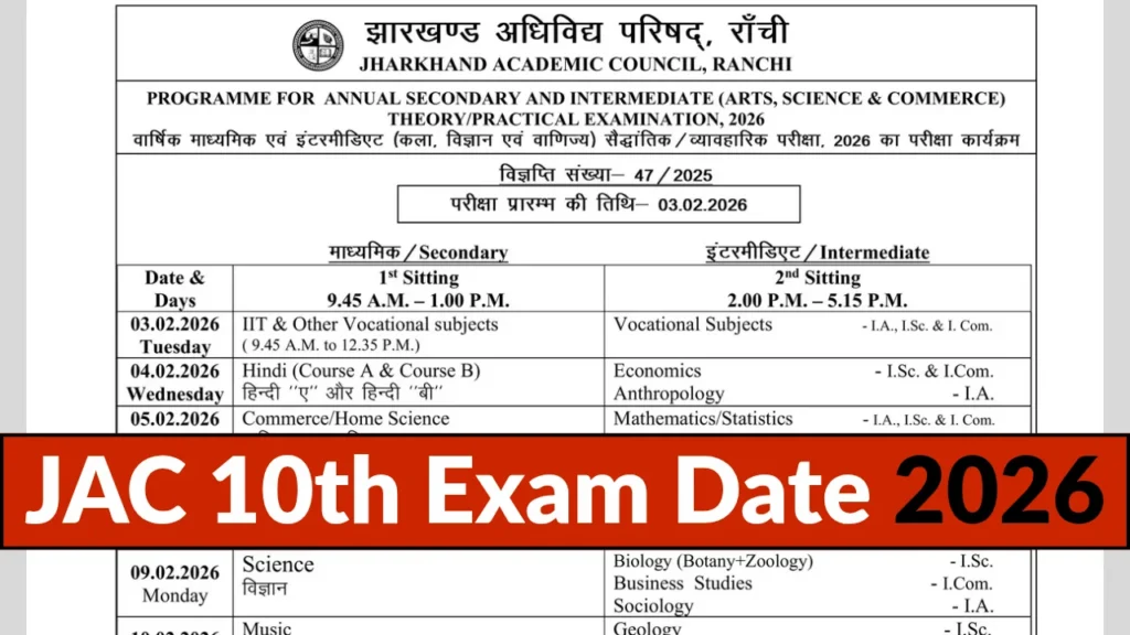 JAC 10th Time Table 2026