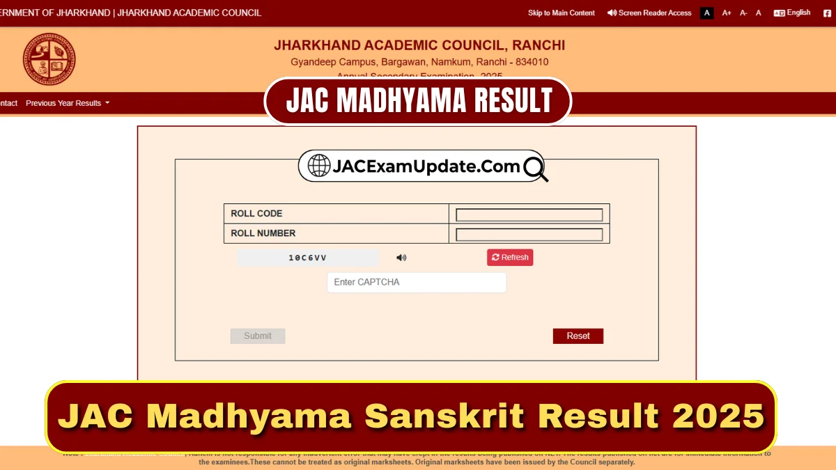 JAC Madhyama Sanskrit Result 2025