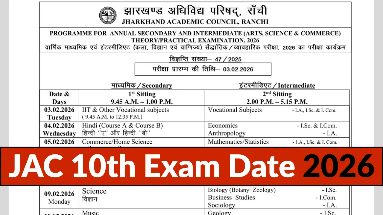 JAC 10th Time Table 2026